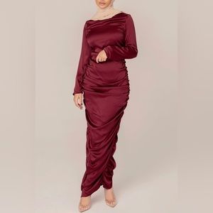 VEILD COLLECTION: Satin Rouched Maxi Dress